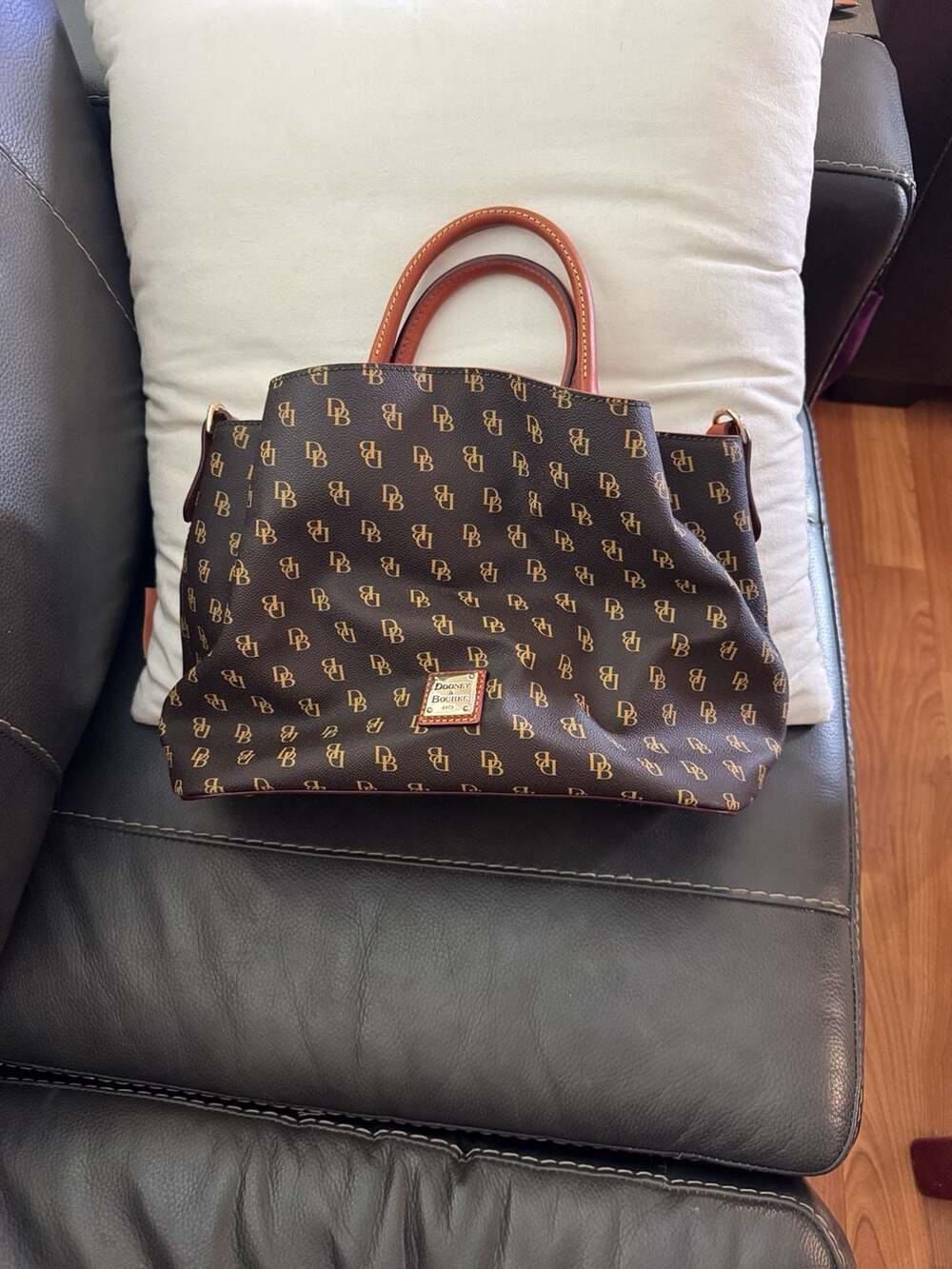 Dooney & Bourke Monogram DB Logo Brown Coated Canvas Tote Bag